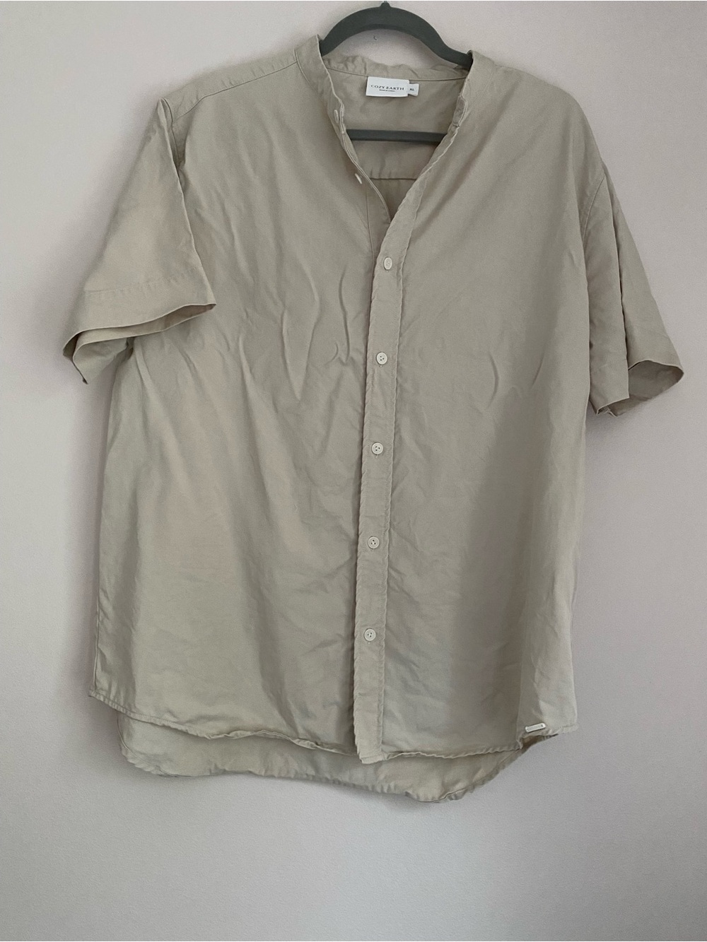 Cozy Earth Coastal Comfort Banded Collar Short Sleeve Button Down XL